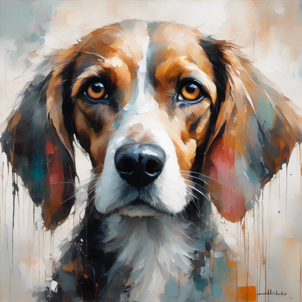 Whimsical Watercolor Beagle Portrait with Prismatic Eyes
