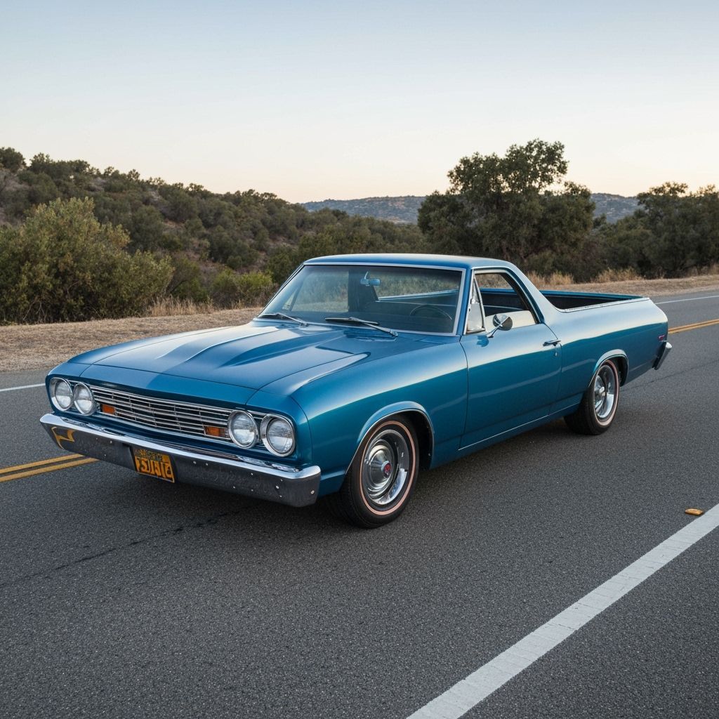 1968 Blue Metallic El Camino on California Road