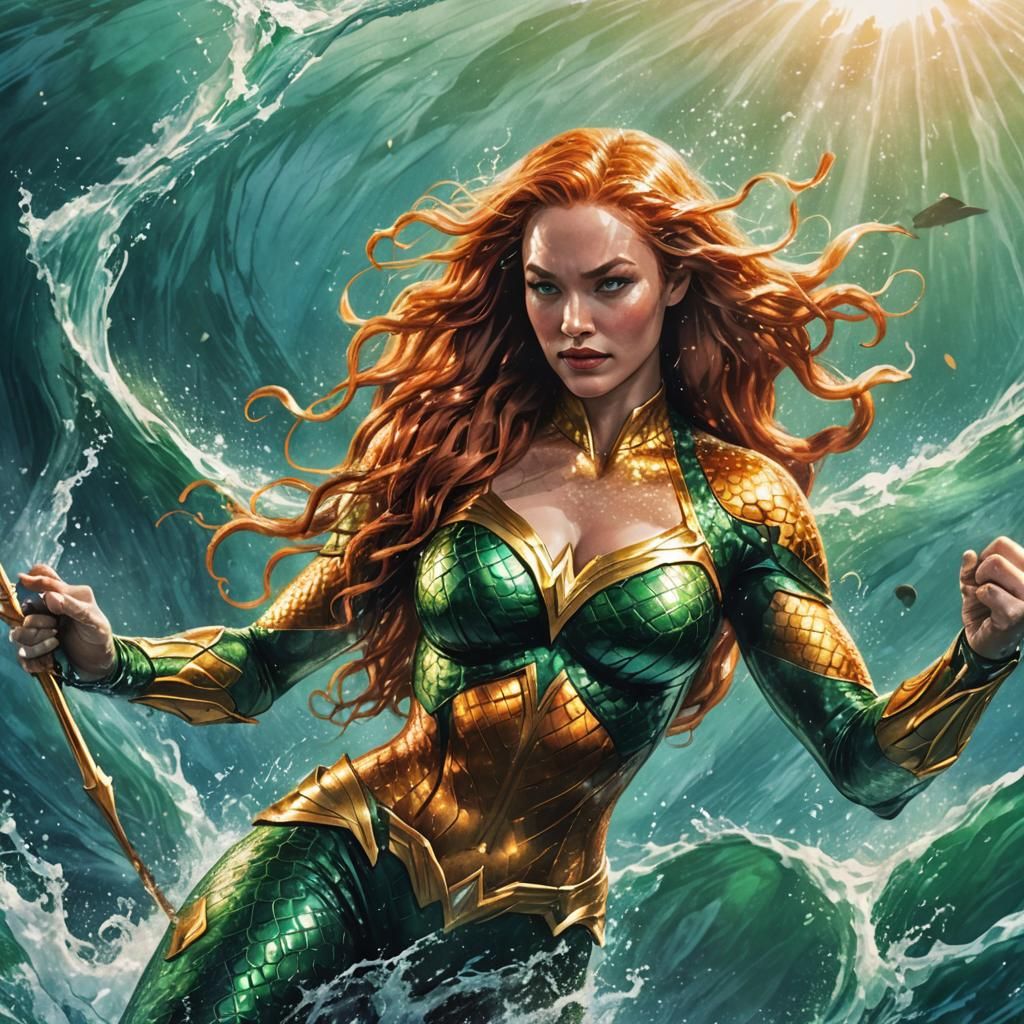 Aquaman and Mera: Dynamic Comic-Style Digital Art