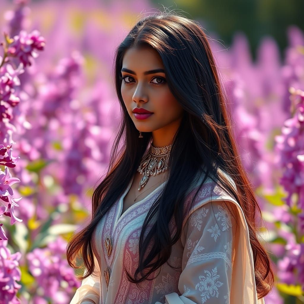 Ethereal Lilac Dreamscape with Intricately Embroidered Lahen...