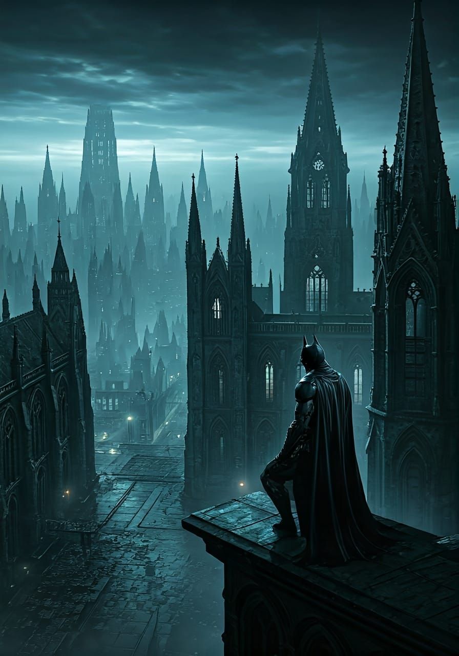 Batman Over Gotham: Gothic Cyberpunk Fusion