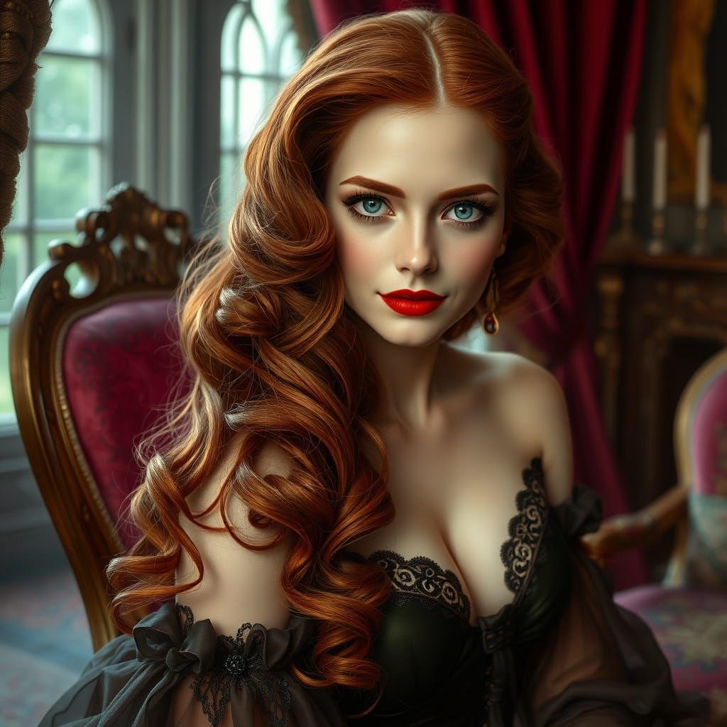 Ethereal Lady in Opulent Parlour Setting