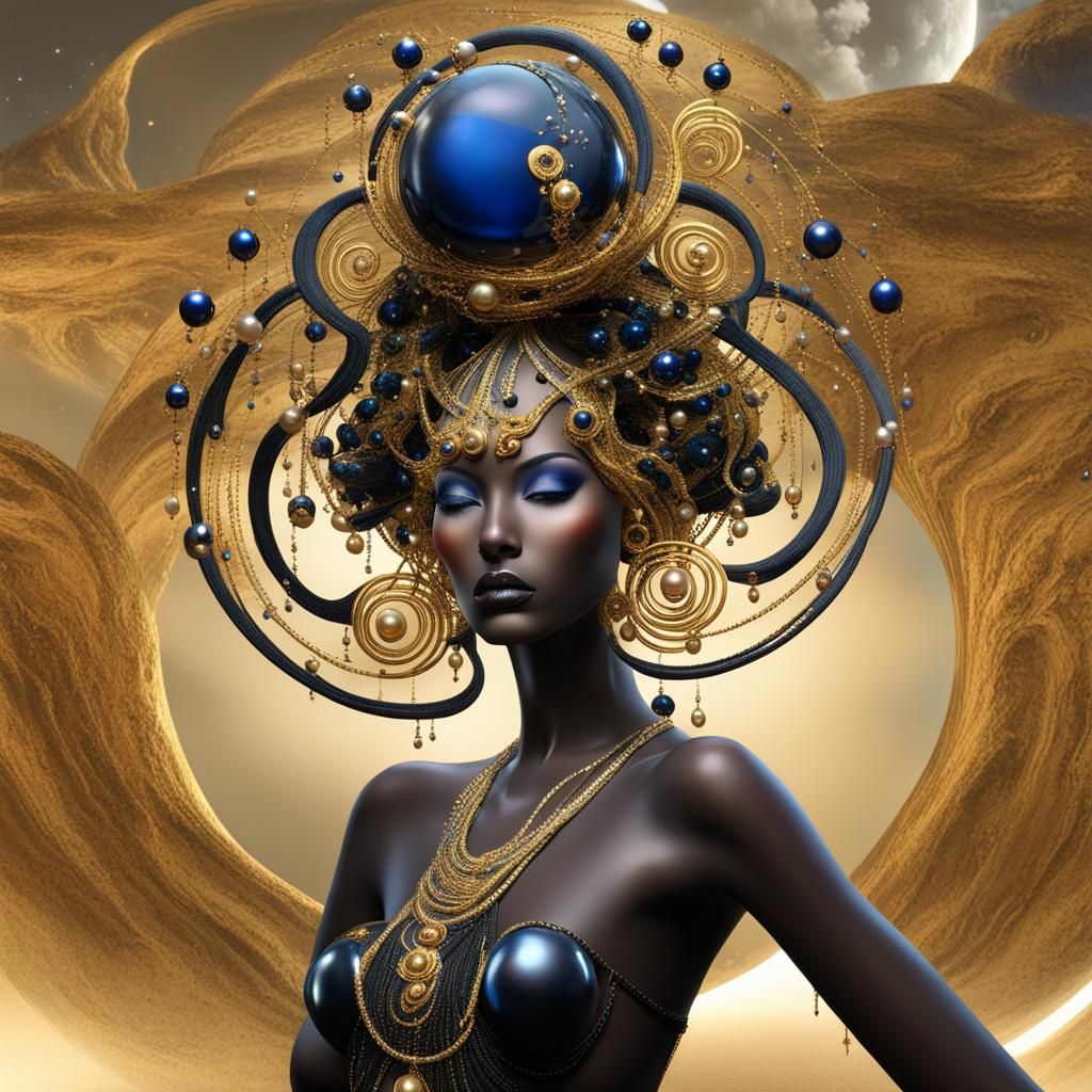 Celestial Spanish Woman with Gold Tendrils in Digital Art