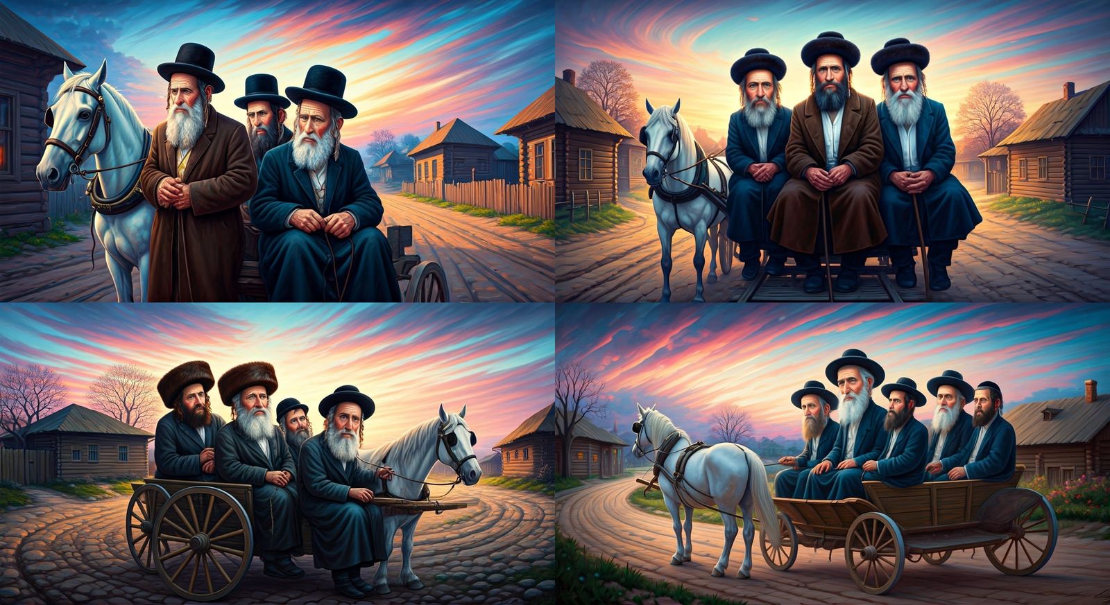 Hasidic Jews in a Dreamlike Eastern European Landscape