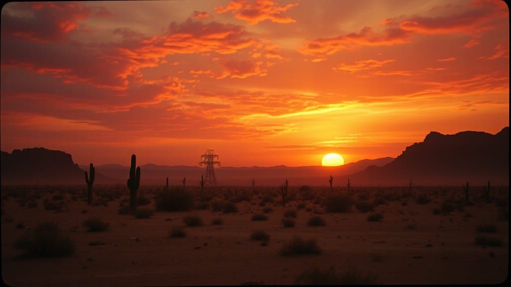 Post-Apocalyptic Desert Sunset in Analogue Style