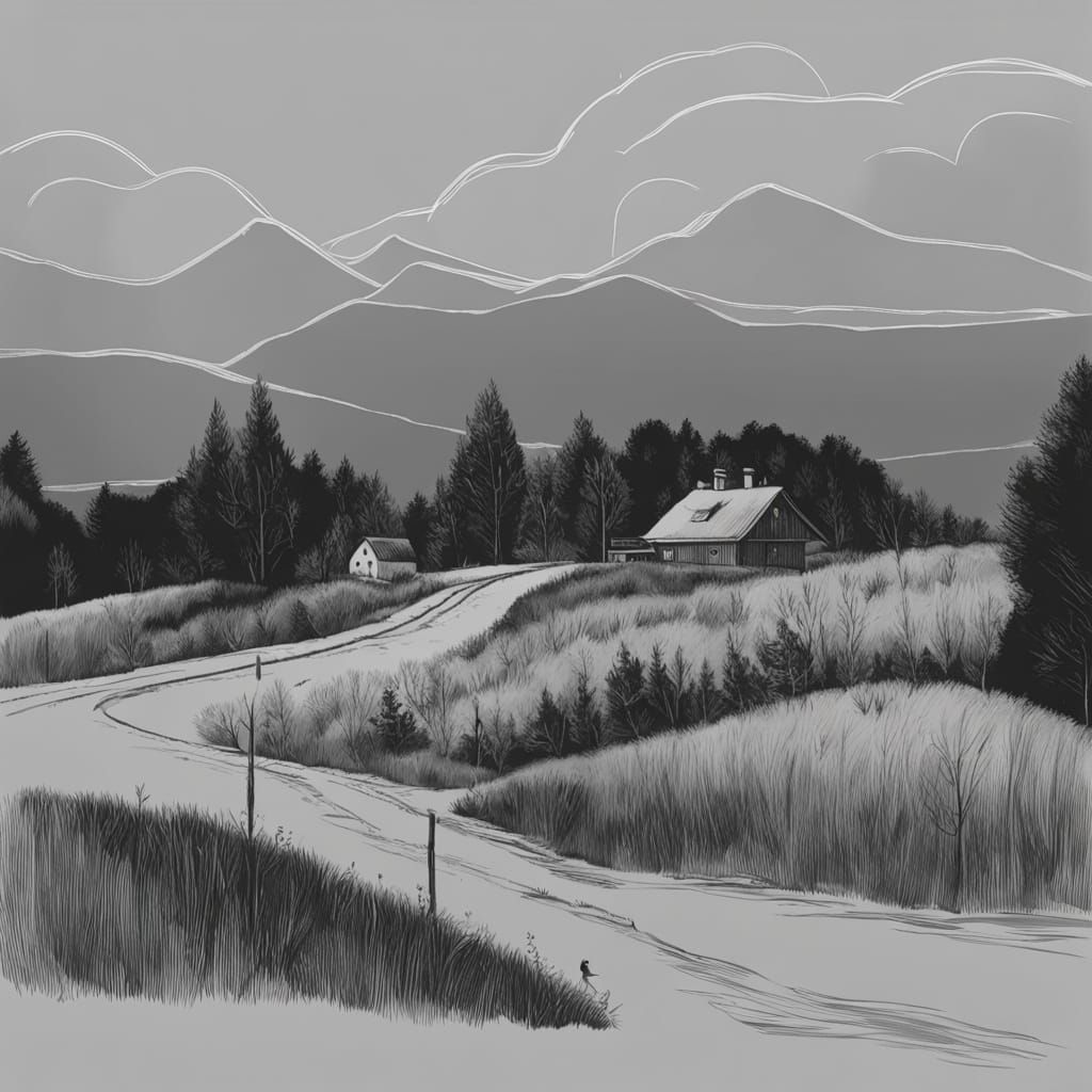 Tiny House by the Sea in Detailed Ink Sketch