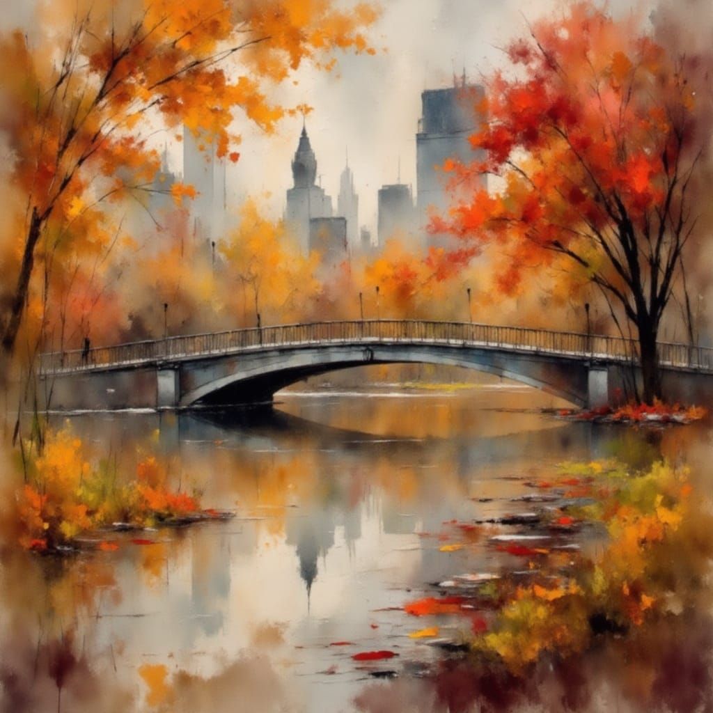 Autumn Impressionist View of Central Park Bridge