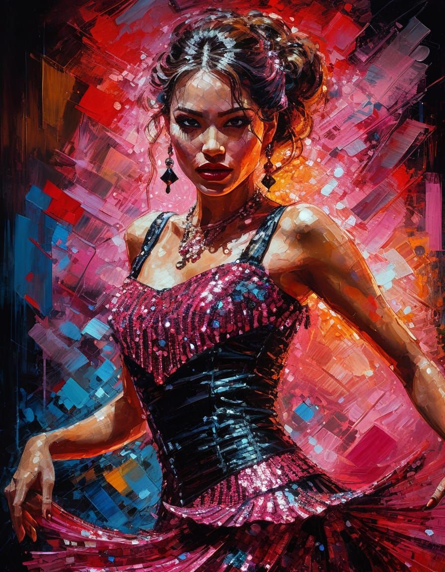 Saloon Girl Portrait in Abstract Expressionist Style