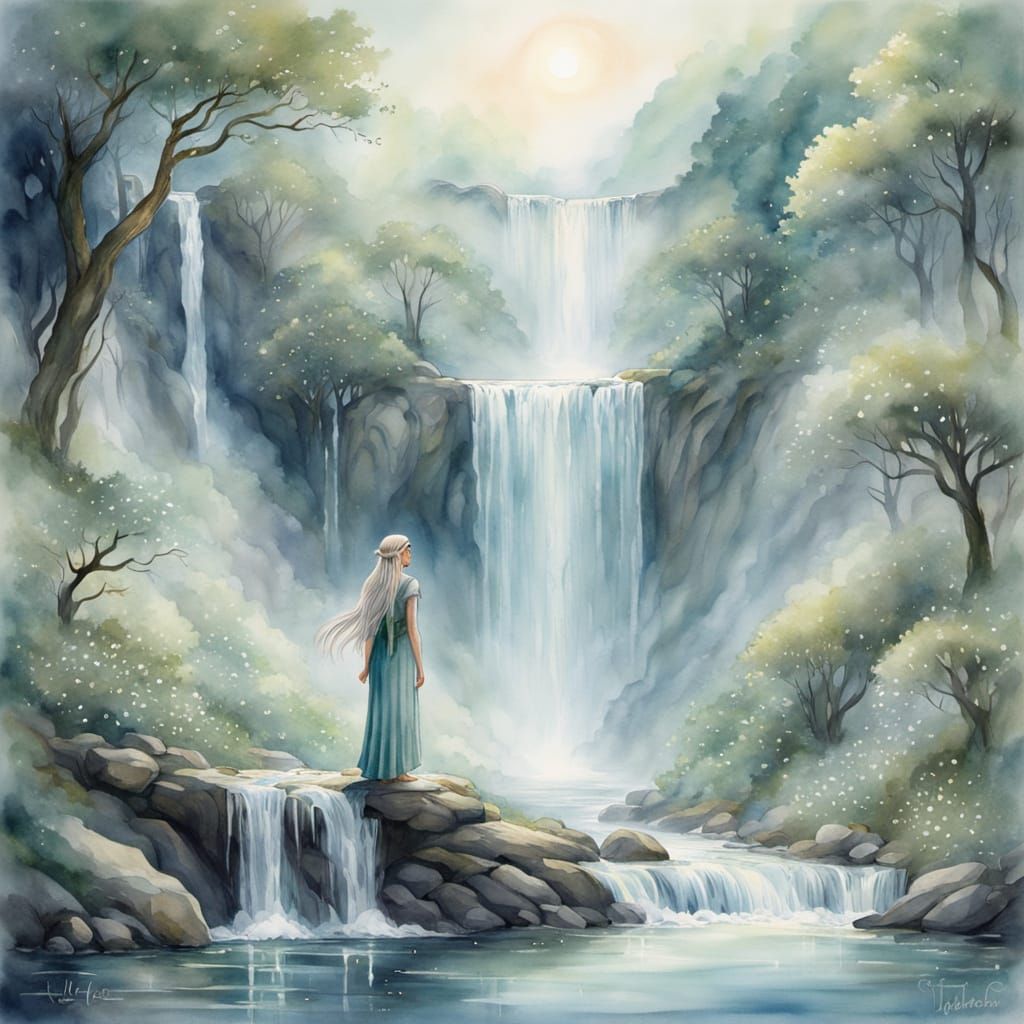 Water Elf Shimmers by Enchanted Waterfall