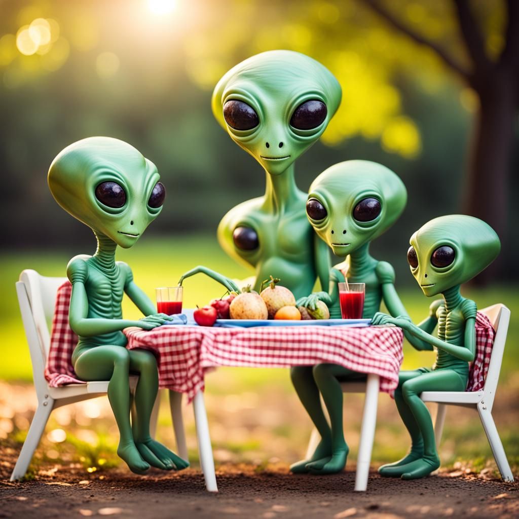 Alien Family Picnic: Professional Photography with Bokeh