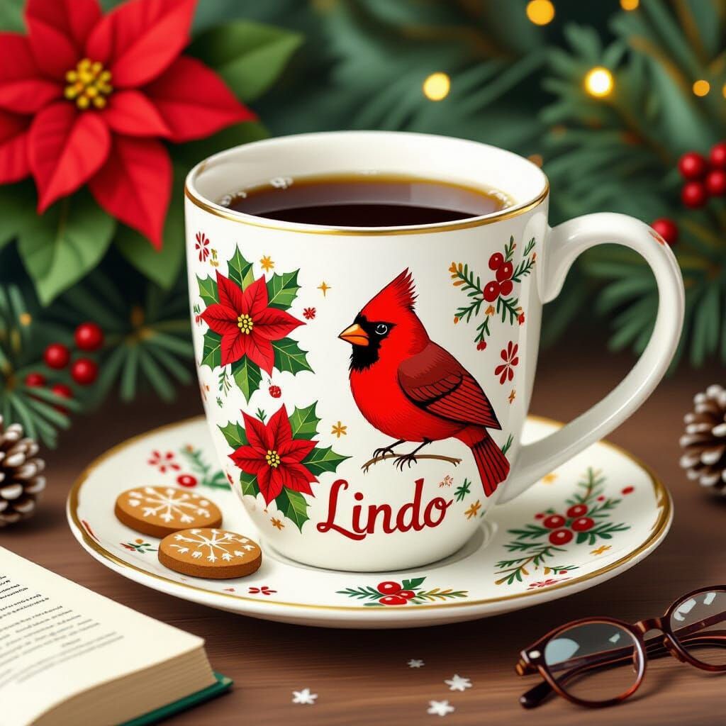 Festive Coffee Mug with Cardinal and Holly Design