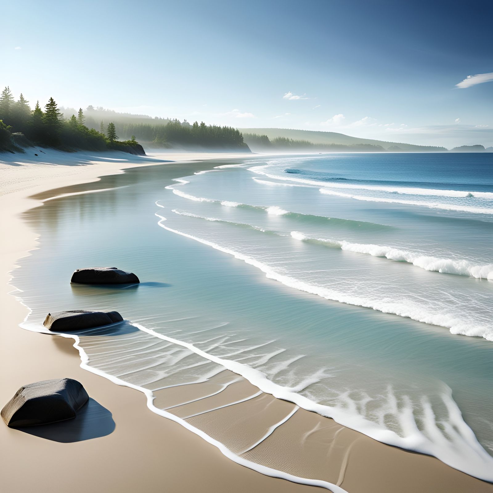Tranquil Beach Scene with Gentle Waves