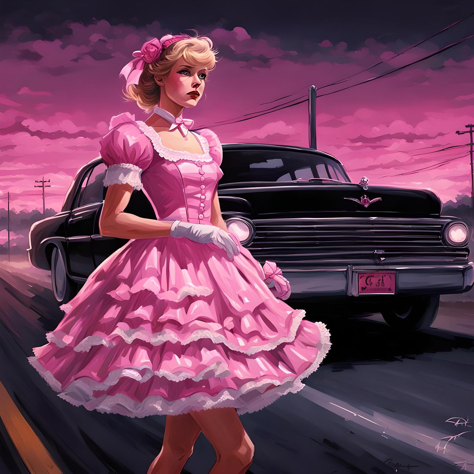 Frightened Hitchhiker on Turnpike in Hyperdetailed Art