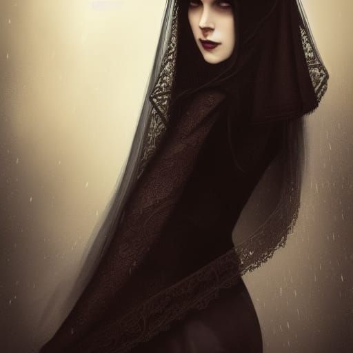 Gothic Bride in Victorian Veil Concept Art Portrait