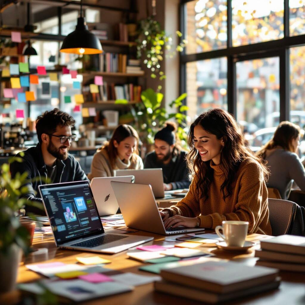 Vibrant Coffee Shop Scene in Photorealistic Style