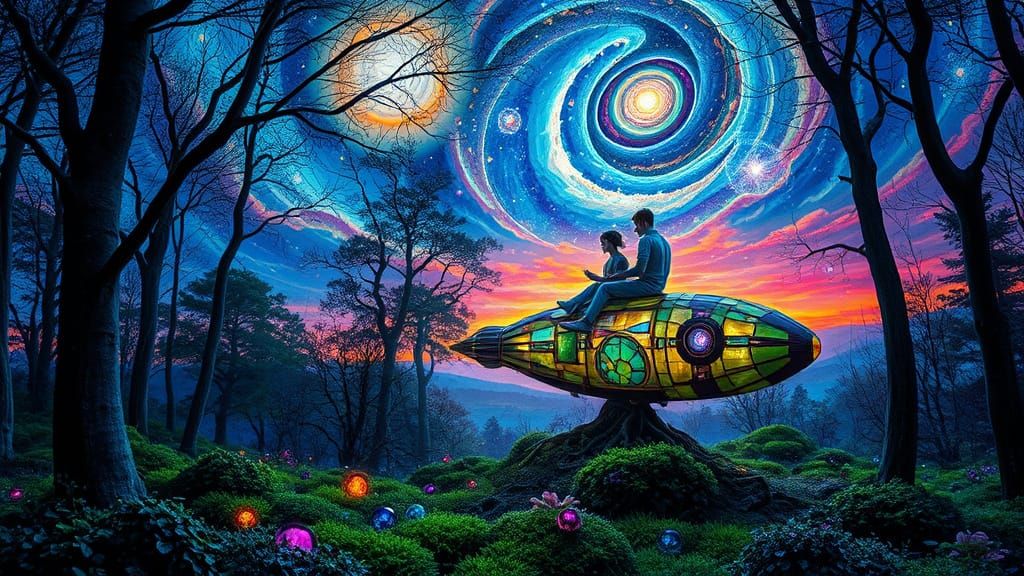 Surreal Glass Forest Under Vibrant Nebulae Sky