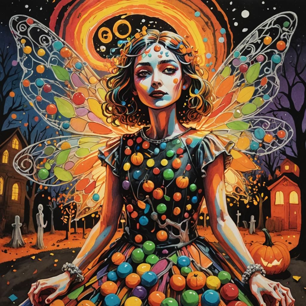 Halloween Tree with Candy, in Art Brut Style