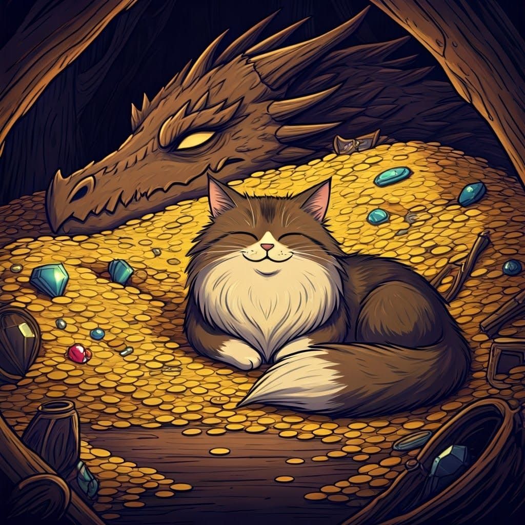 Cat Amongst Dragon's Treasure in Don't Starve Style