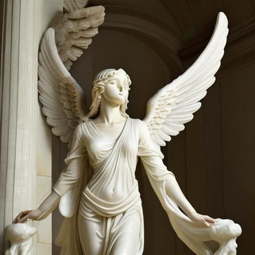 Serene Marble Angel Statue with Wings