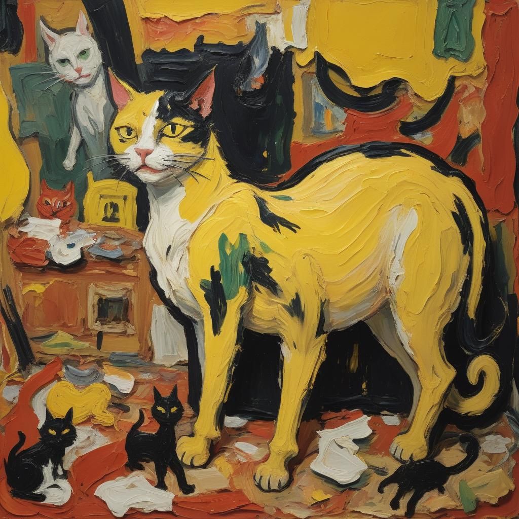 Expressionist Cataur Hybrid in a Dimly Lit Studio