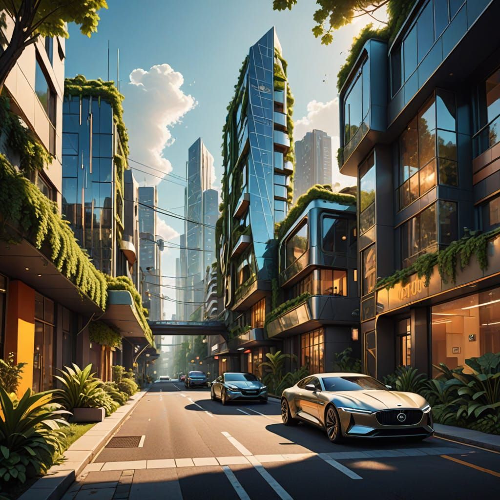 Solarpunk City in a Vibrant, High-Contrast Future