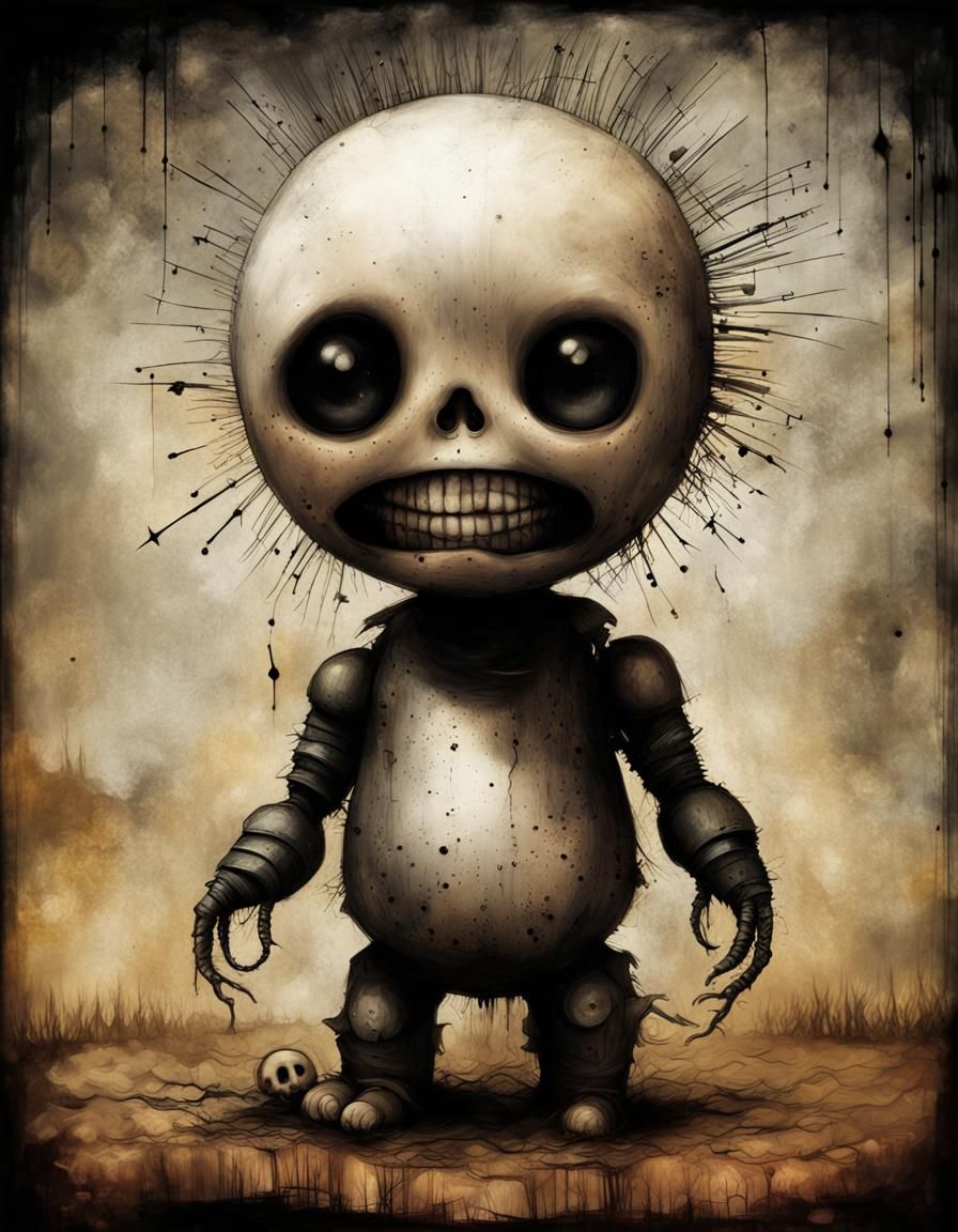 Demonic Cyborg Bear in Volcanic Landscape