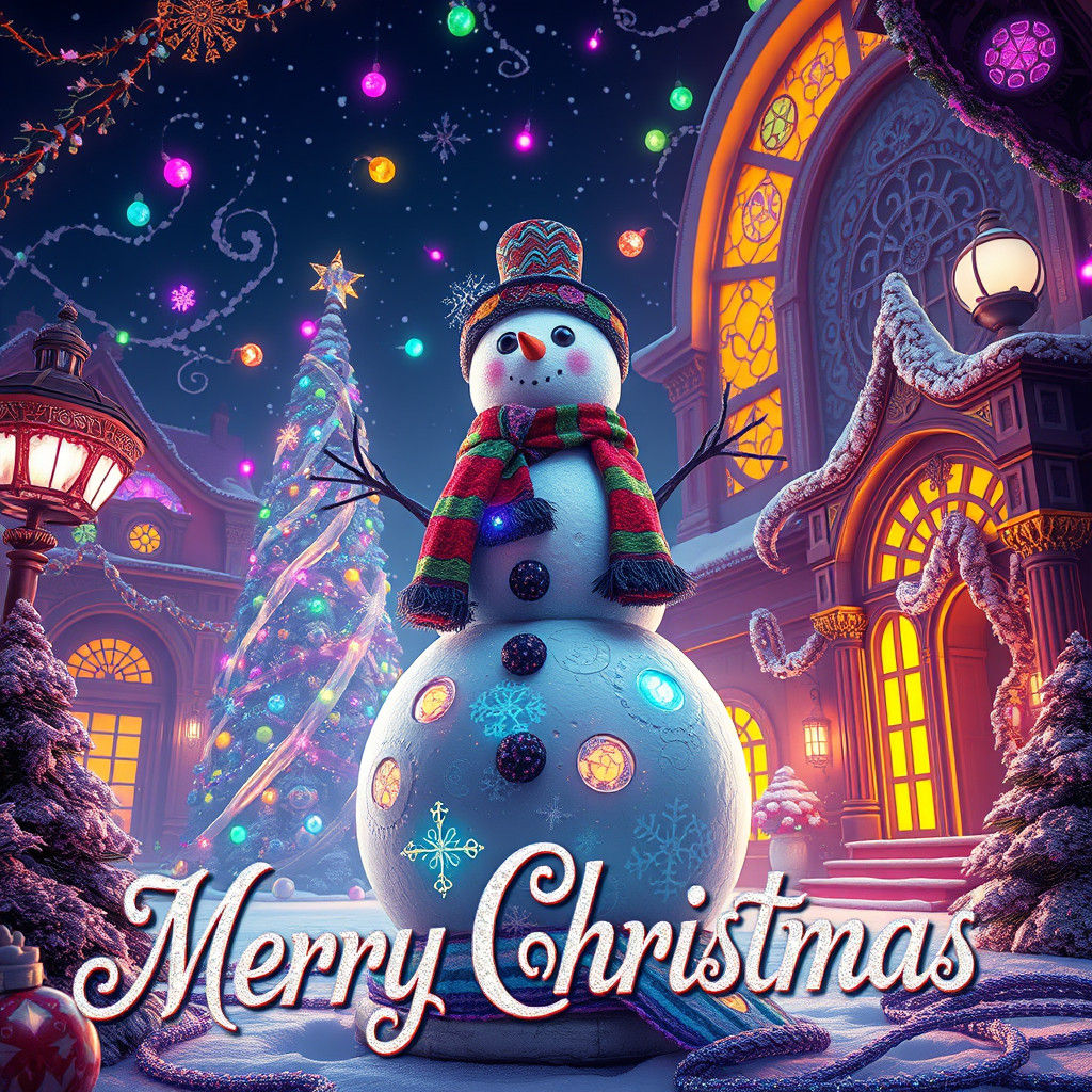 Majestic Snowman in Modern Christmas Scene