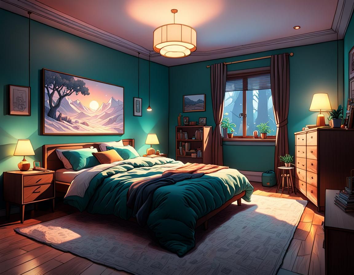 Bedroom Scene in Chillhop Aesthetic with 3D Shading