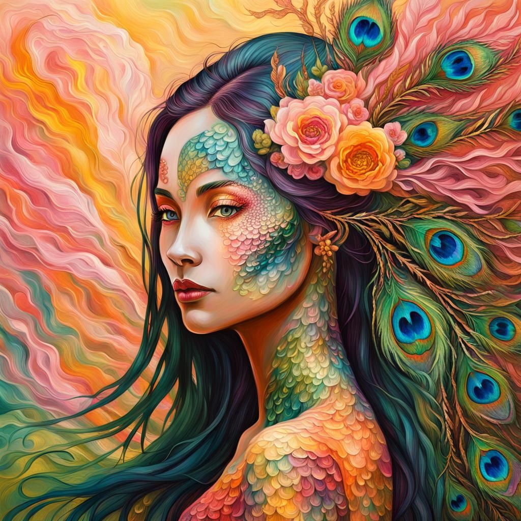 Dragon Peacock Woman in Abstract Expressionism