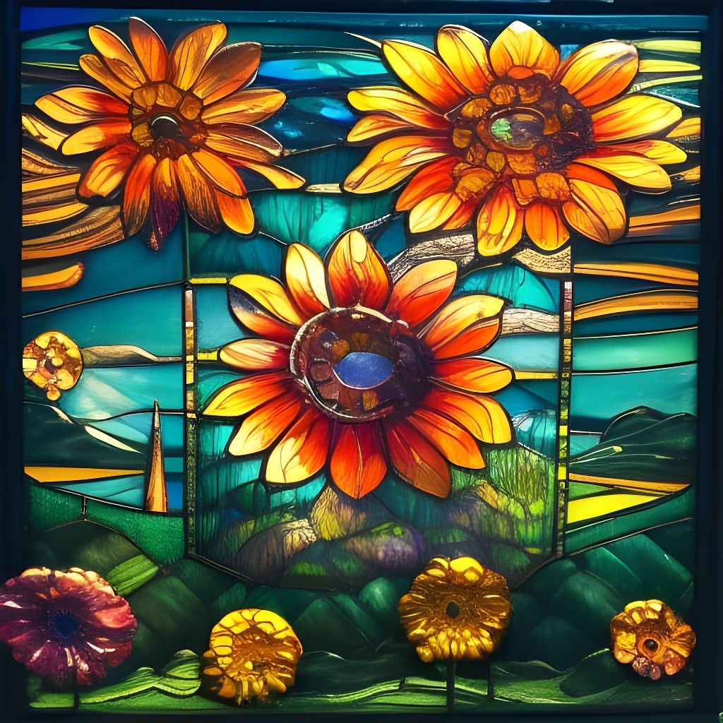 Gothic Stained Glass: Farmer in Sunlit Field