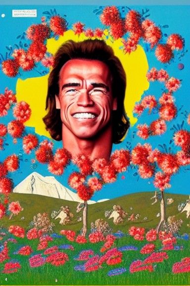 Arnold Schwarzenegger Portrait in Rockwell Kusama Style
