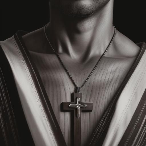 Monochrome Close-up of Wooden Cross Necklace