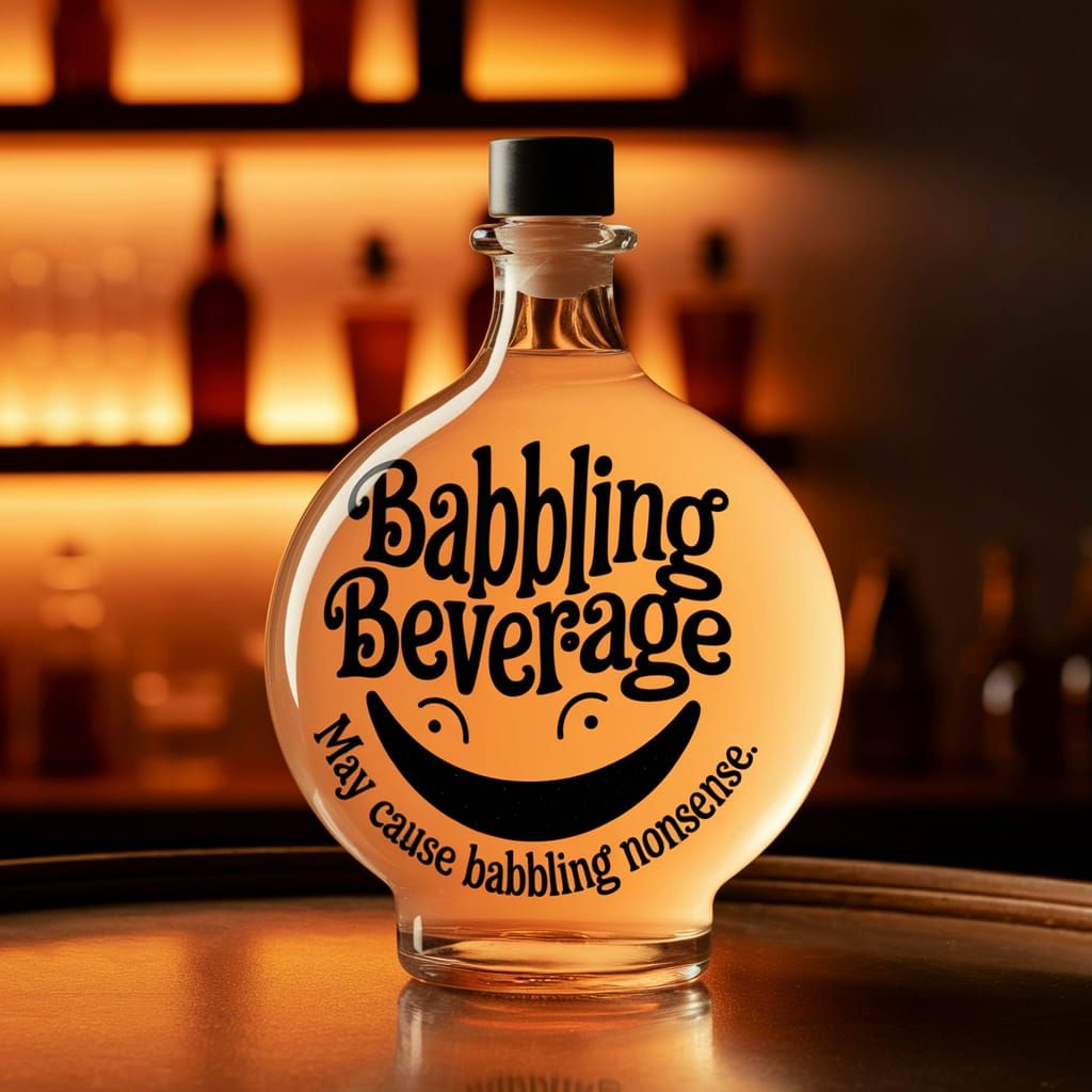 Whimsical Smiling Bottle in Vintage Bar Setting