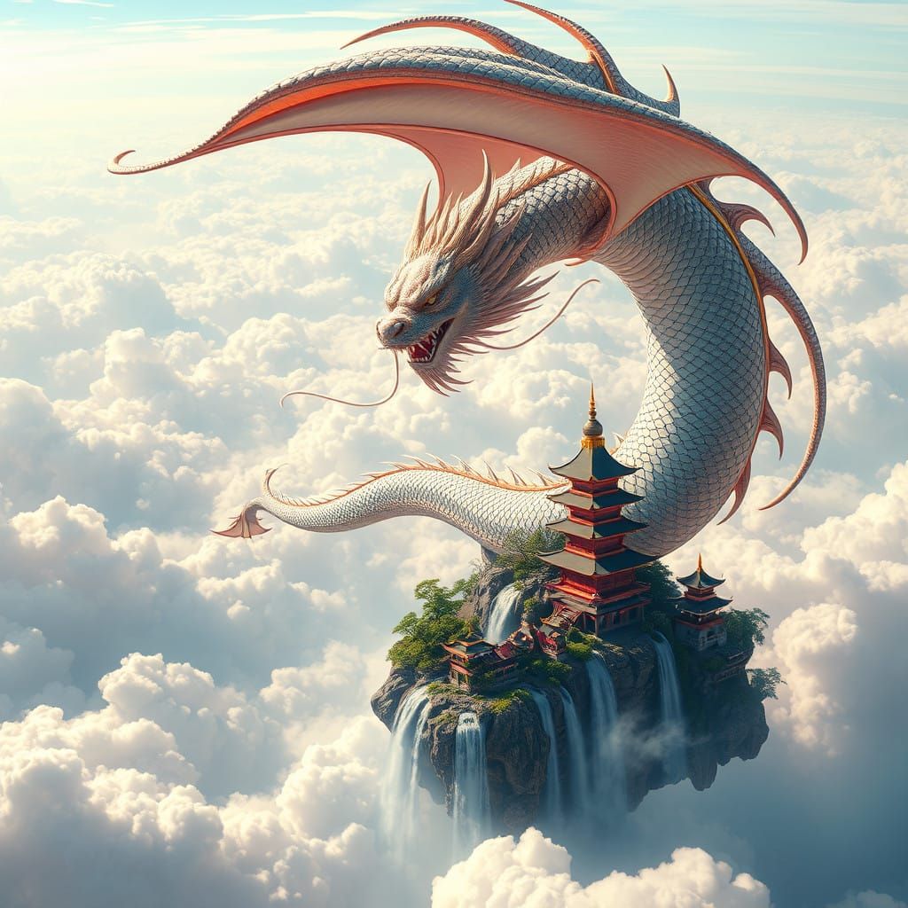 Ethereal Chinese Dragon Soars Through Celestial Realms