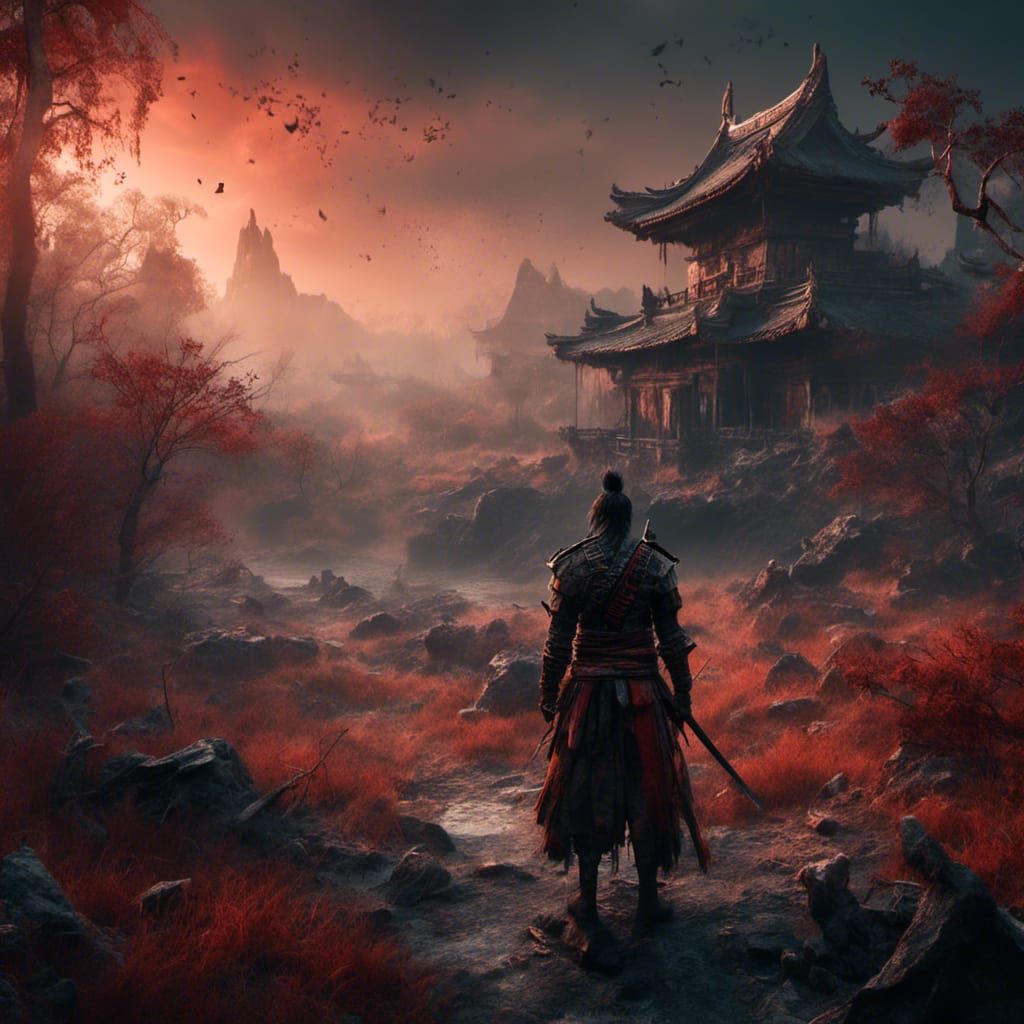 Samurai in Sunset: Detailed Fantasy Concept Art