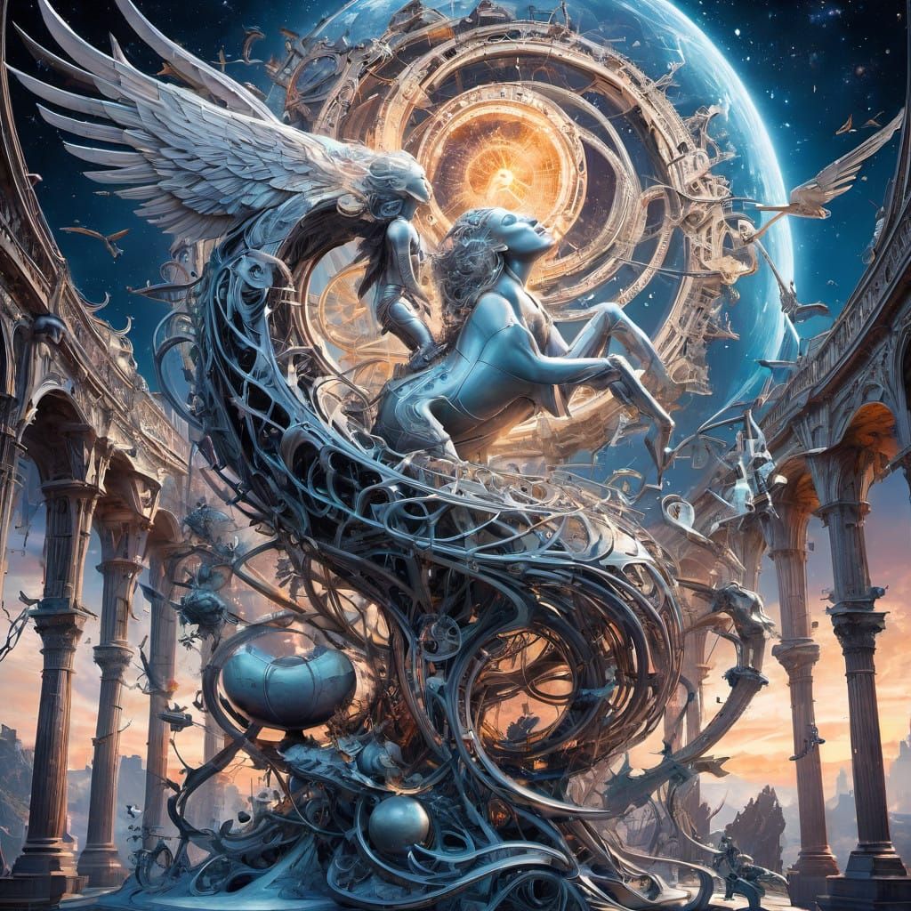 Surrealistic Sculpture of a Free-Spirited Heart in Futuristi...