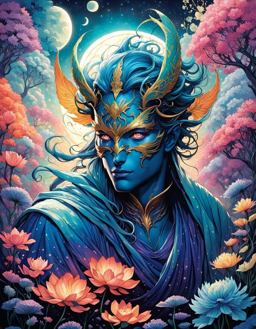 Ethereal Fantasy Male Figure in a Dreamy, Glittering Veil