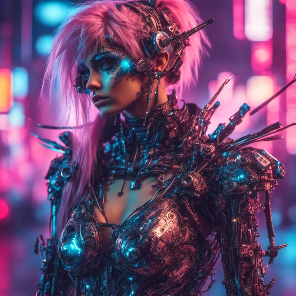 Cyber Acid Punk Pixie in Cyberpunk Style