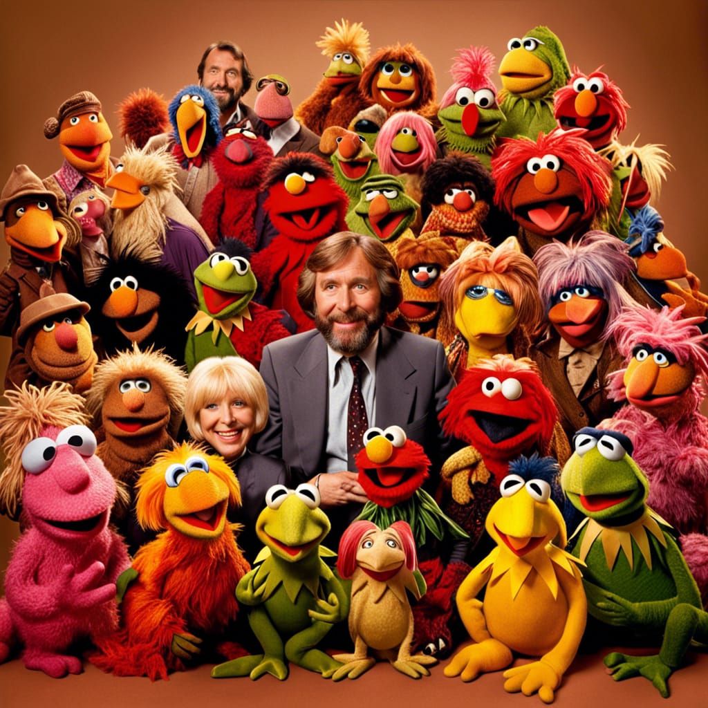 Jim Henson Surrounded by Muppets and Sesame Street Friends