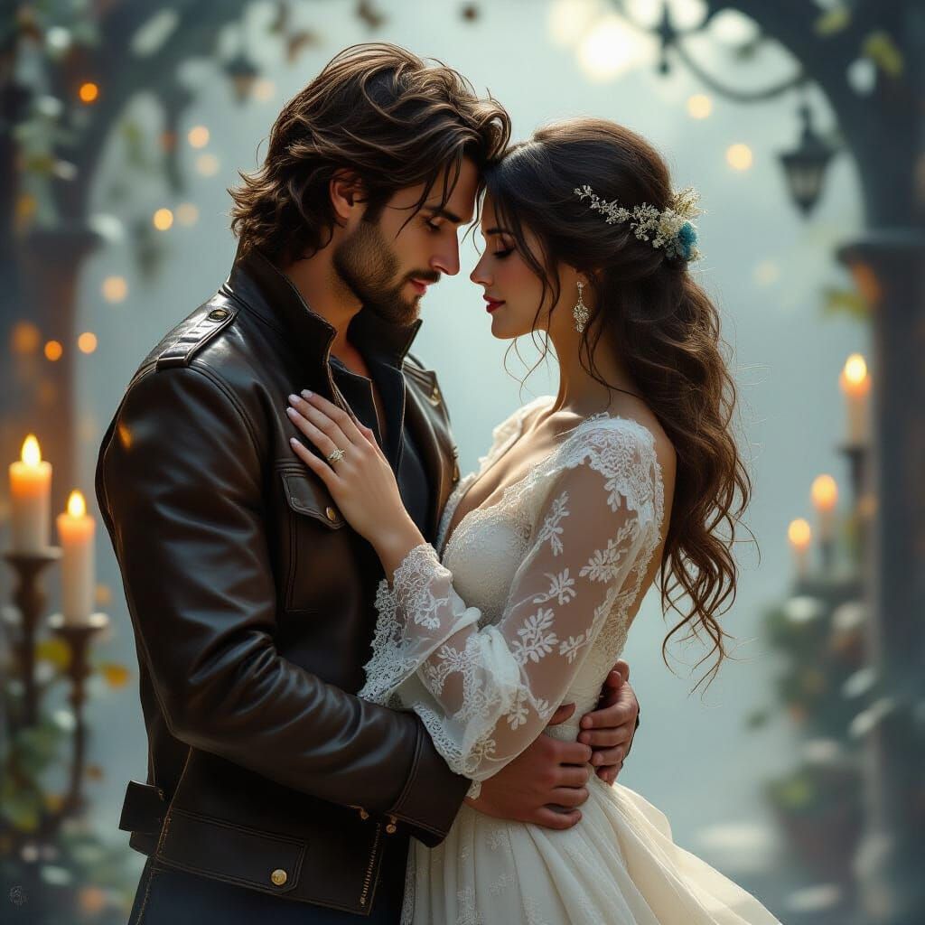 Romantic Couple Embracing in Ethereal Fantasy Style