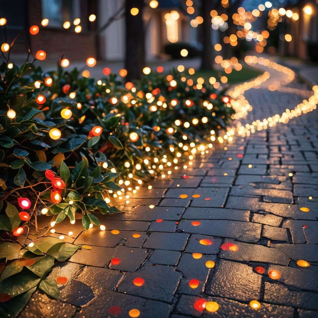 Festive Christmas Lights on Decorated Houses