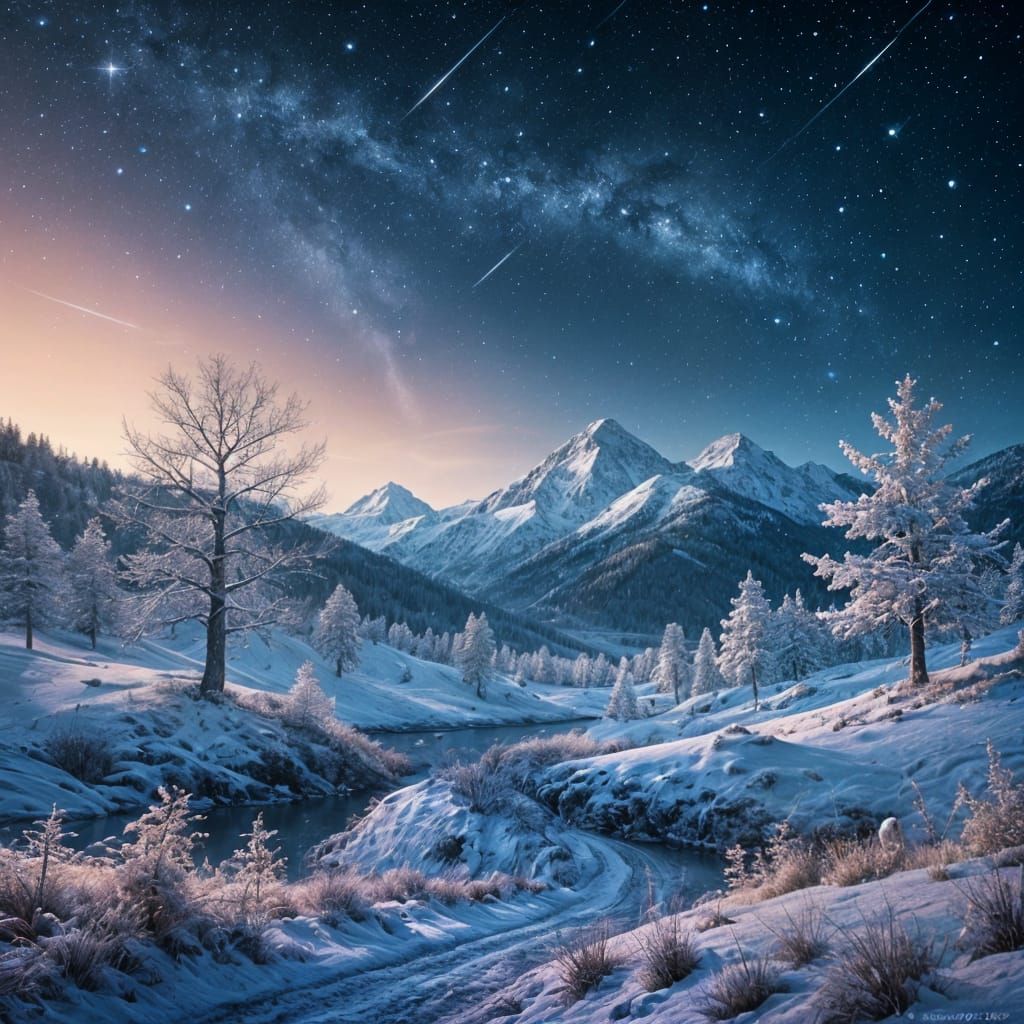 Magical Winter Landscape Under Glittering Night Sky