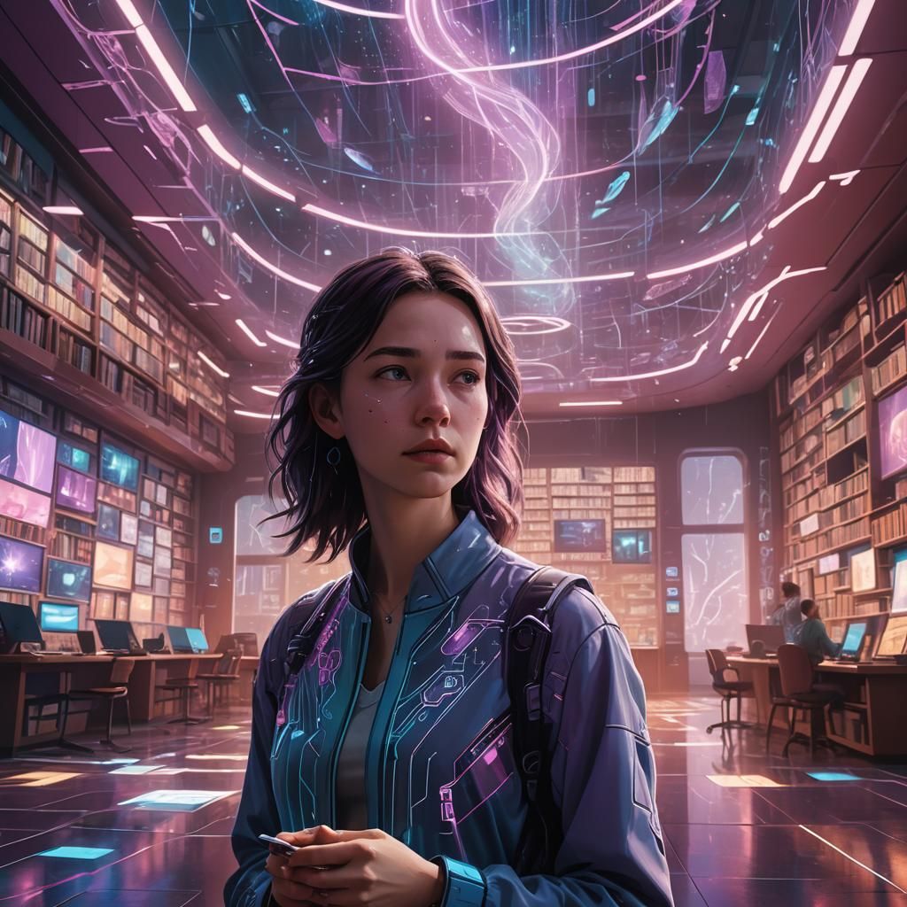 Ethereal Futuristic Library, In the Style of Stalenhag