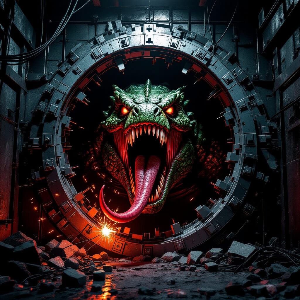 Colossal Monster Escapes Steel Chamber in Cinematic Horror