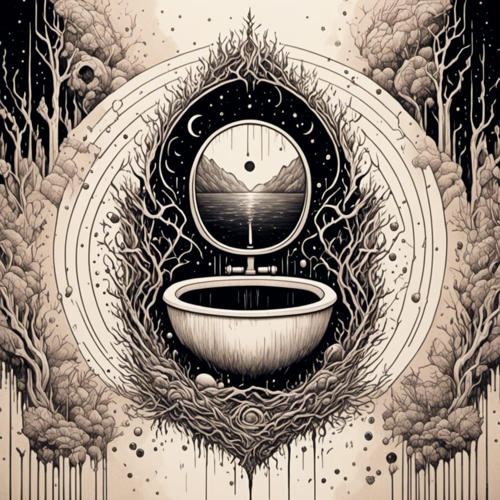 Abstract Inky Halo Art: Symmetrical Toilet Totems