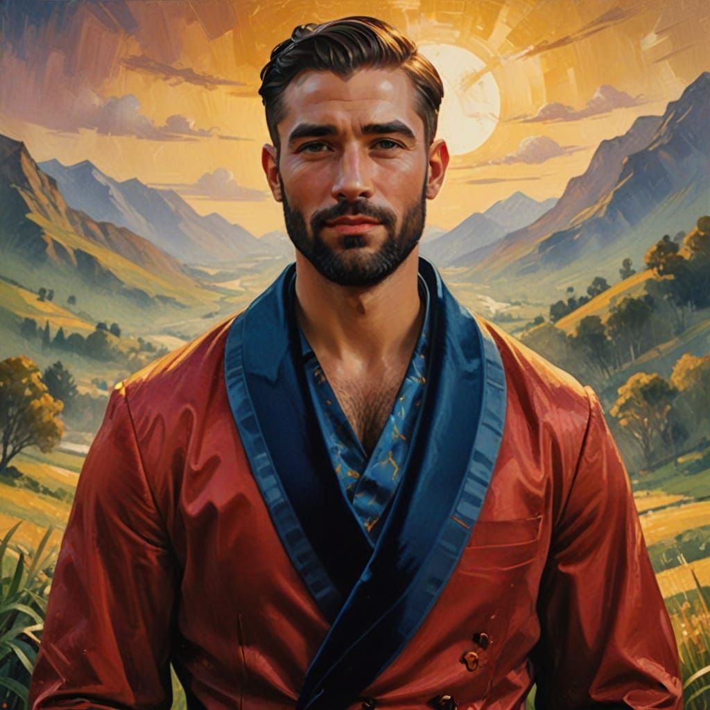 Handsome Man in Velvet Suit: Vibrant Oil Painting