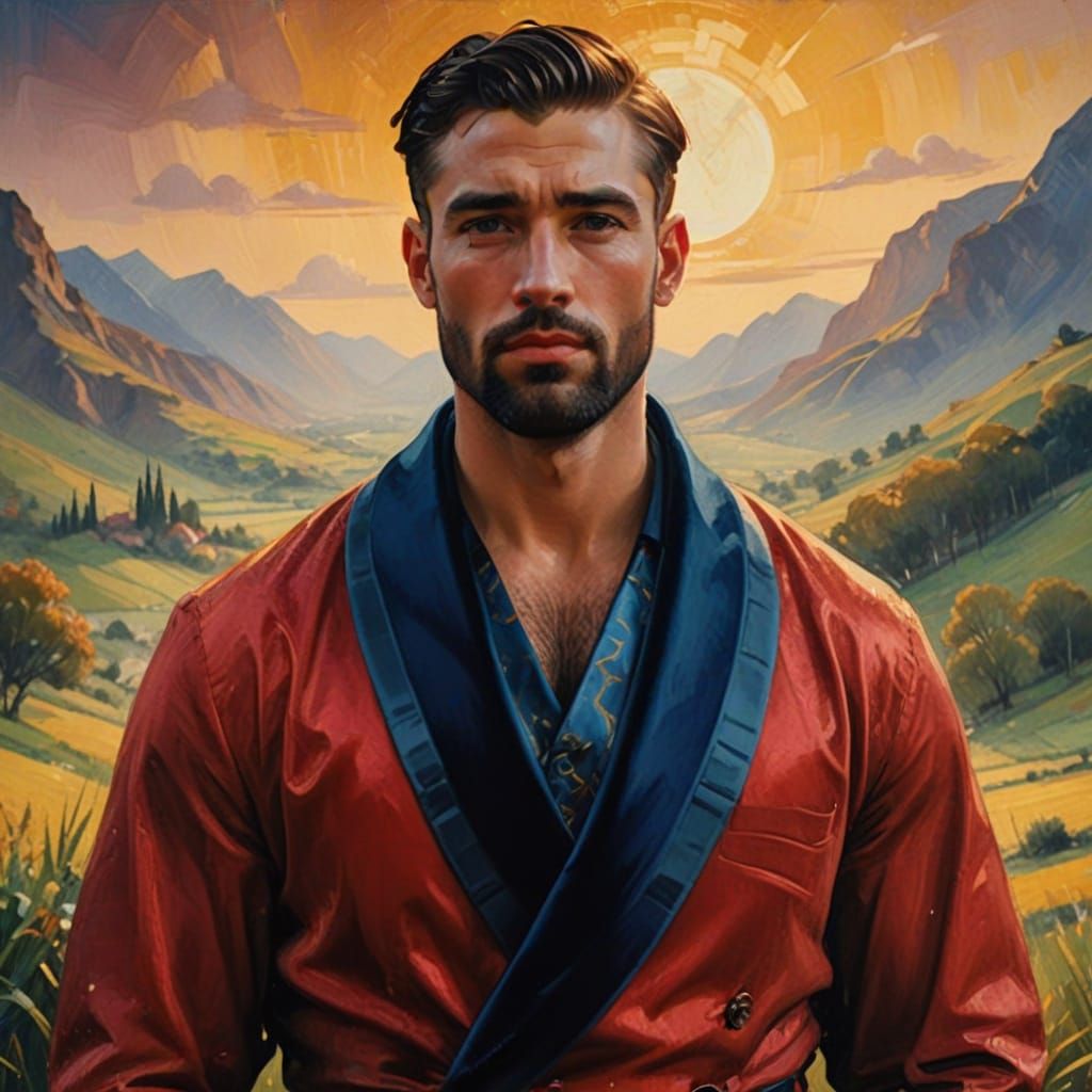 Cinematic Portrait of Man in Velvet Suit, Oil Painting Style