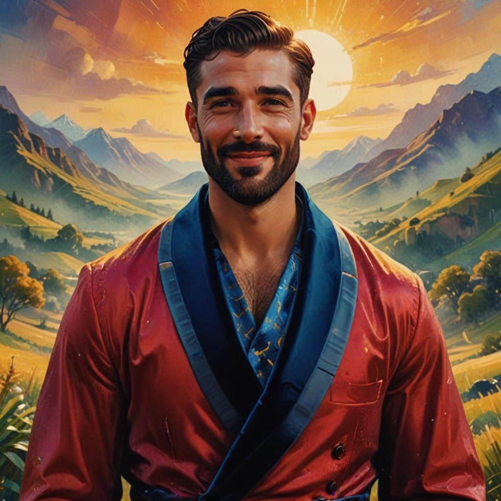 Cinematic Portrait of Man with Crew Cut in Velvet Suit