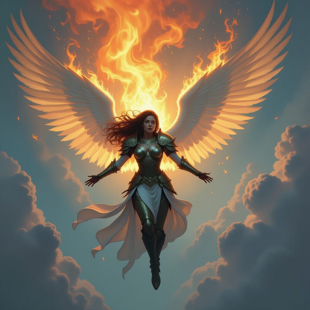 Angel Falling Through Stratosphere in Celestial Flames