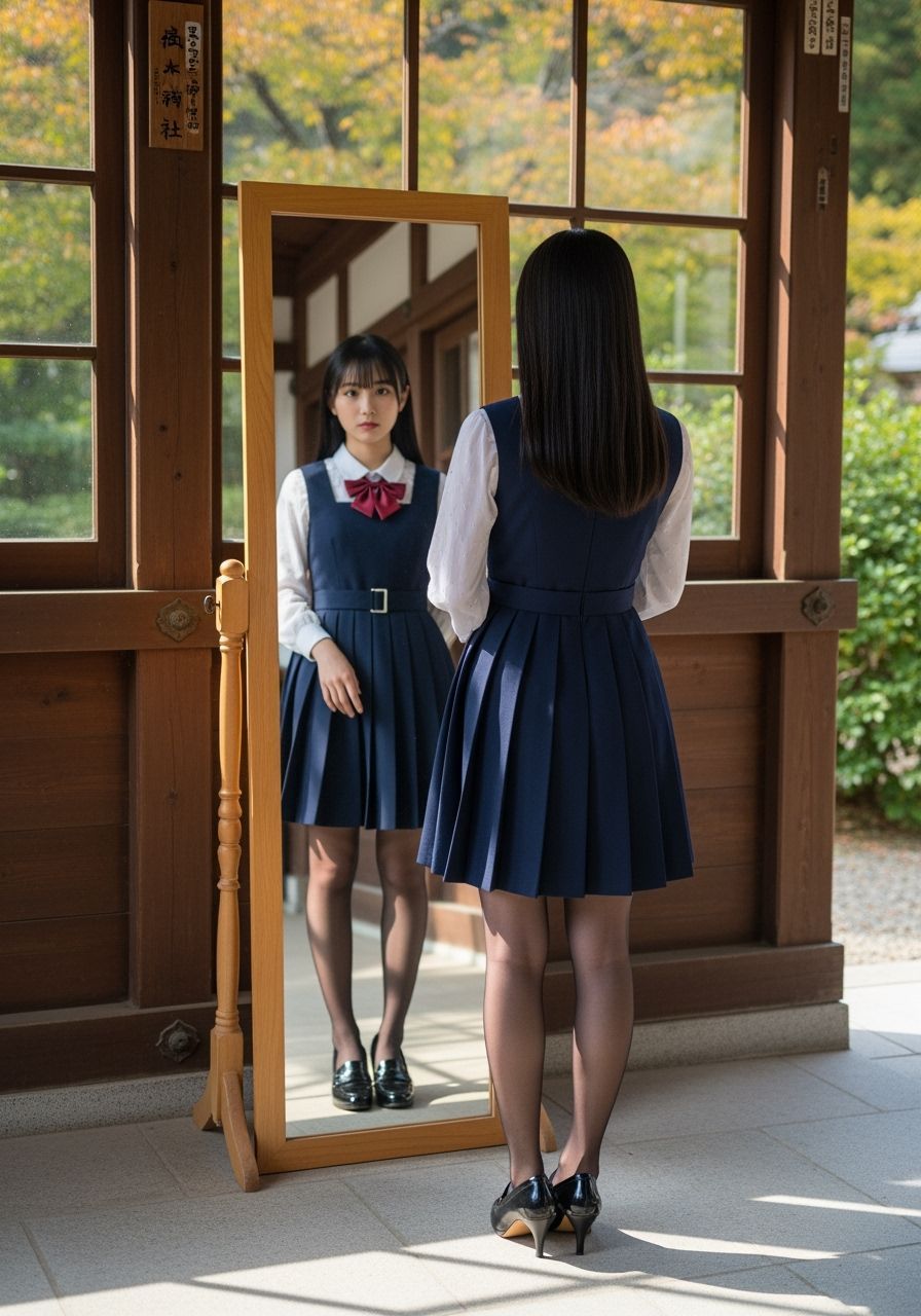 Kaori in School Uniform at Autumn Shrine Entrance